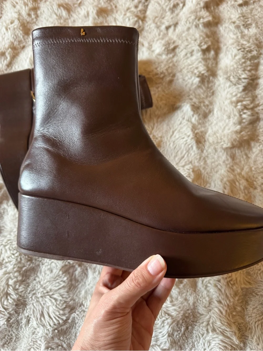 Larroude Dani Flatform Boot In Brown Leather